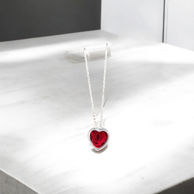 Collana Cuore C001 in argento con rosa naturale