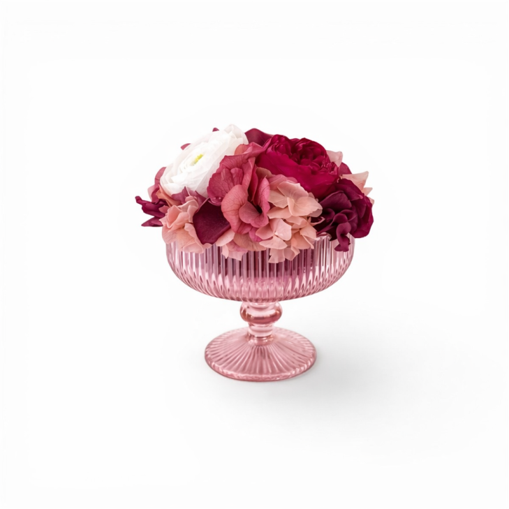 Petite Coupe Rouge - Vintage - Coppa vetro color rosso con fiori color bordeaux, rosa e bianco