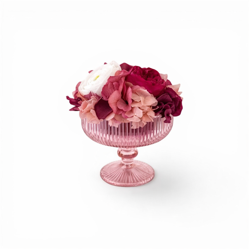 Petite Coupe Rouge - Vintage - Coppa vetro color rosso con fiori color bordeaux, rosa e bianco