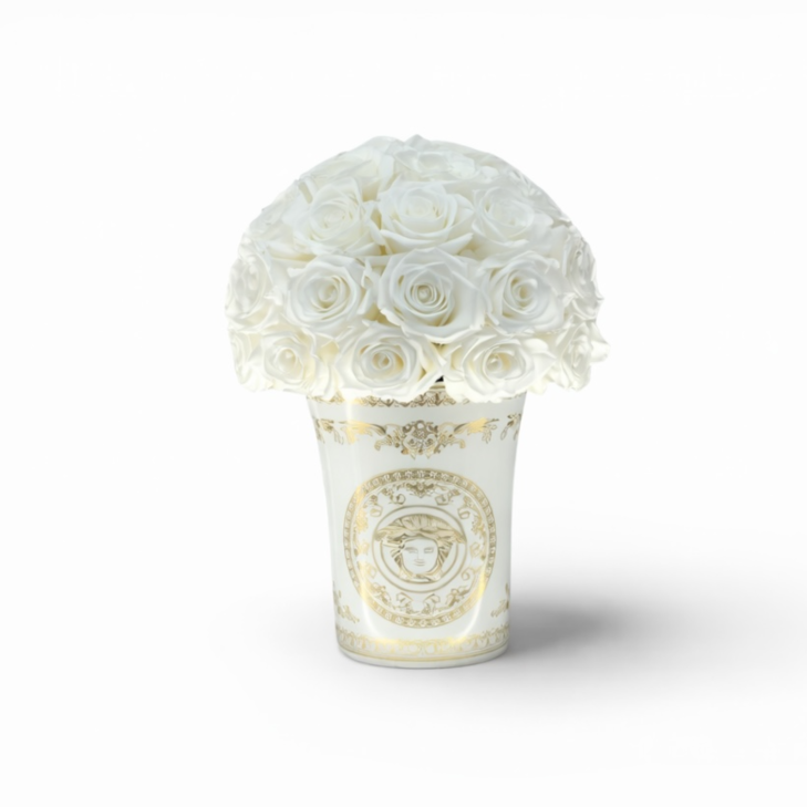 Vaso Medusa Gala 02 - Versace Home - ceramica bianca e oro con rose color rosso o bianco