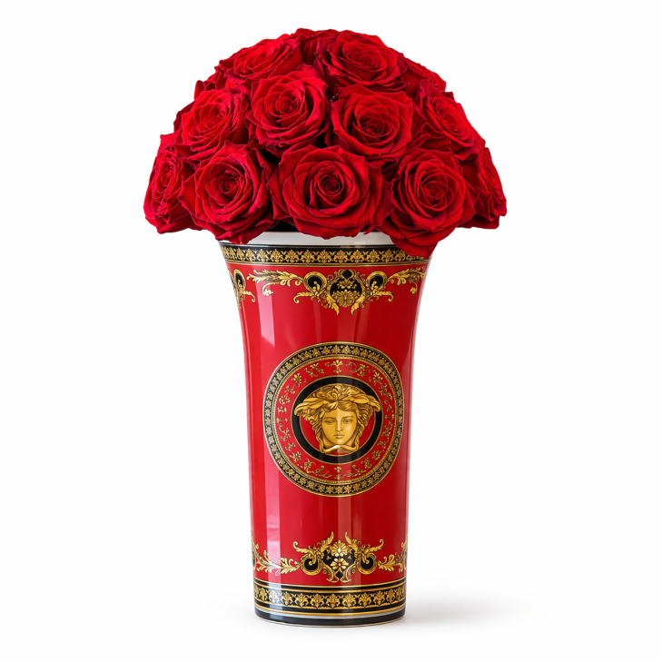 Vaso Medusa 02 - Versace Home - ceramica rossa e oro con rose color rosso