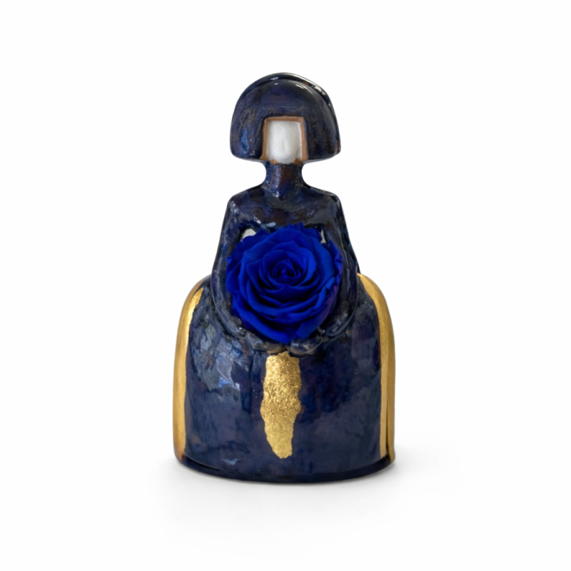 Meninas Blu Foglia Oro in ceramica firmata e numerata
