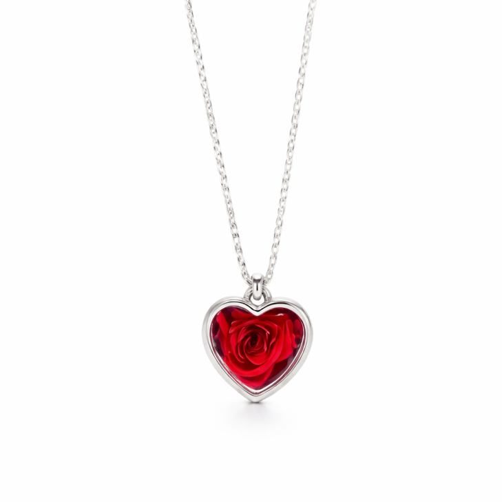 Collana Cuore C002 in argento con rosa naturale