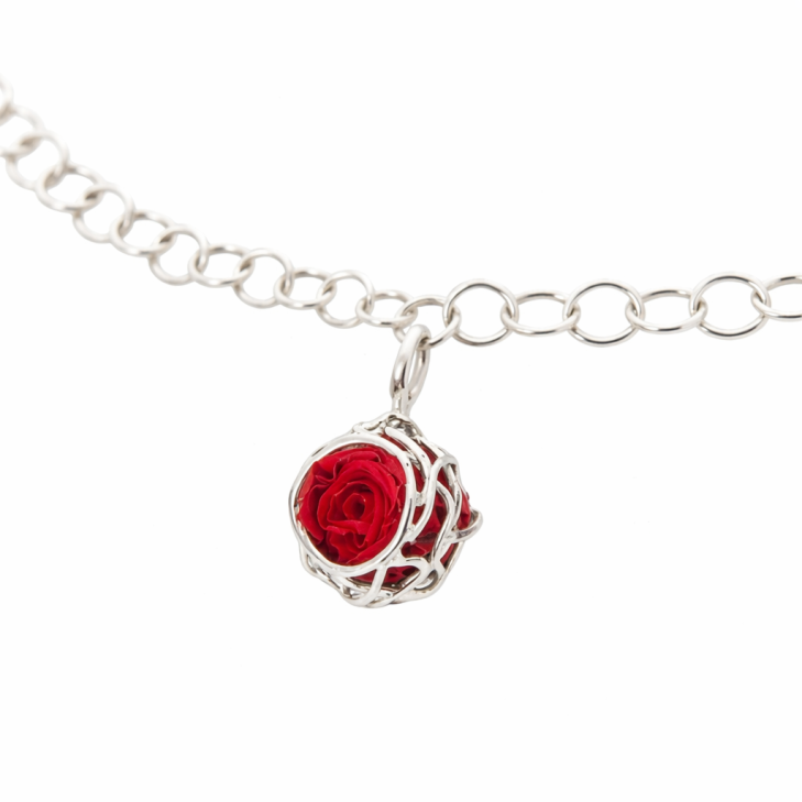 Bracciale a maglia Nido in argento con rosa naturale