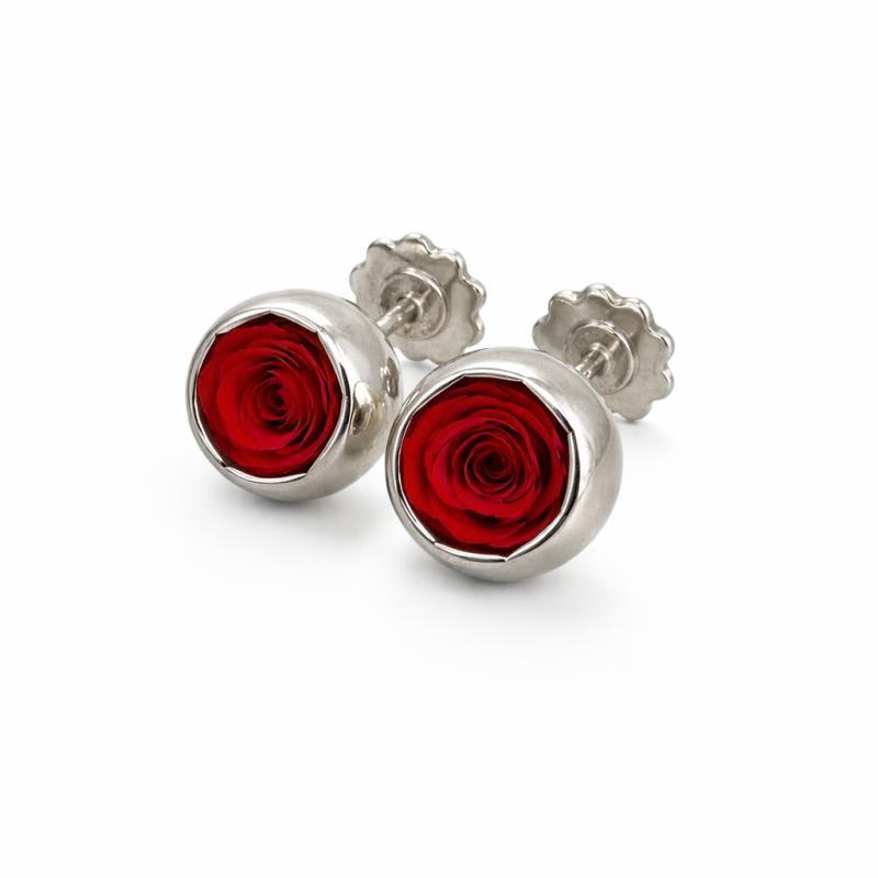 Orecchino a perno Moon in argento con rosa naturale