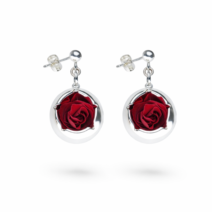 Orecchino pendente Moon in argento con rosa naturale