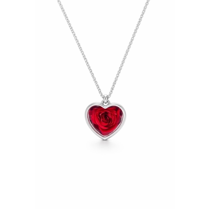 Collana Cuore C001 in argento con rosa naturale