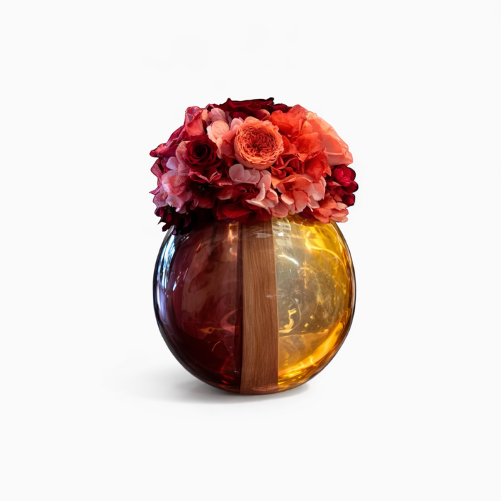 Vaso Cosmo Rosa con rose stabilizzate bordeaux