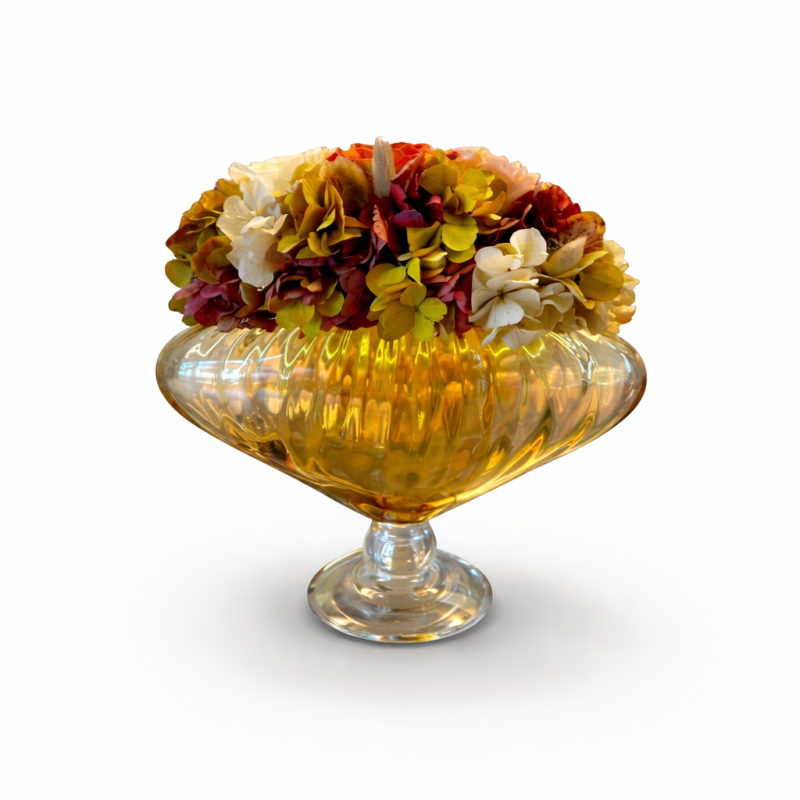 Ellipse Ambre - Vintage - Vaso vetro color ambra con fiori color crema e bianco