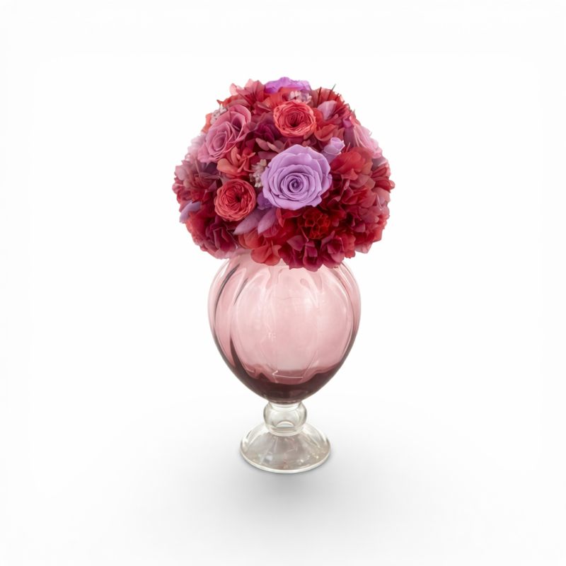 Amphora Rouge - Vintage -Vaso vetro color rosso con fiori color bordeaux, rosa e bianchi