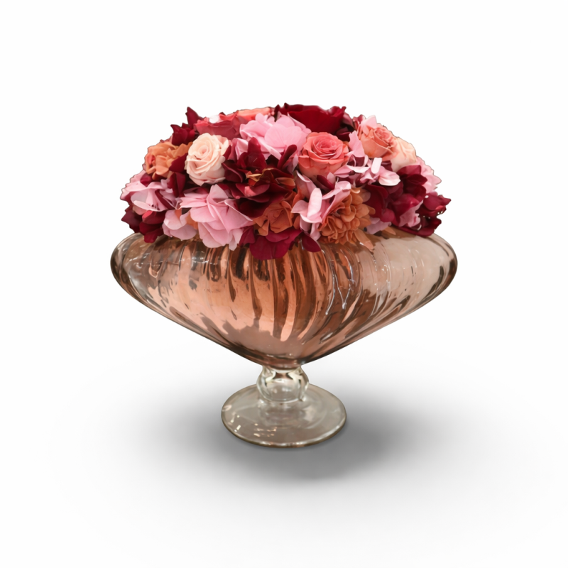 Ellipse Rouge - Vintage - Vaso vetro color rosso con fiori color bordeaux, rosa e bianchi