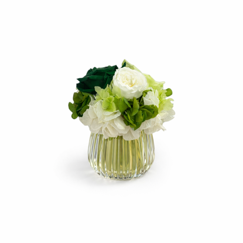 Petit Vase Vert - Vintage - Vaso vetro con fiori color verde, crema e bianco