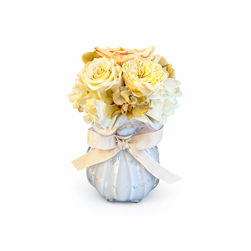 Petit Bouquet Ambre - Vintage - Vaso vetro con fiori color crema e bianco