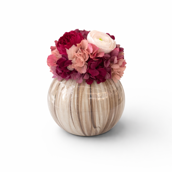 Fiori su Marte - Complemento d'arredo in vetro con fiori color bordeaux crema e bianco