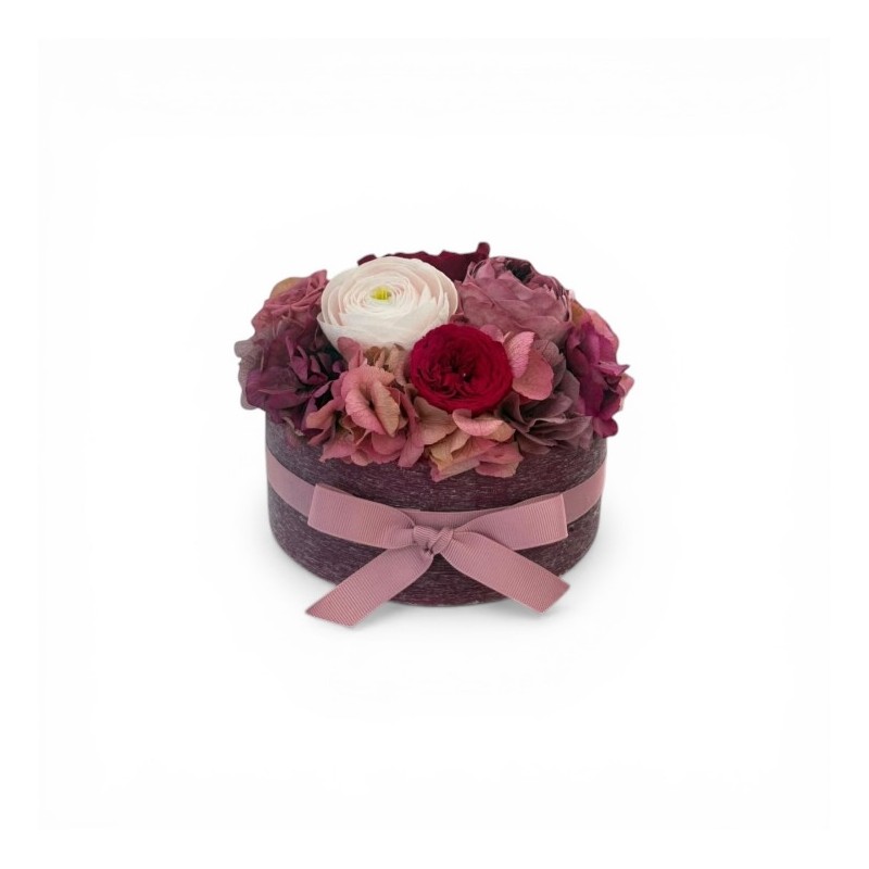 Tondo Temptation Cera Profumata Bordeaux con fiori color bordeaux, rosa e bianco