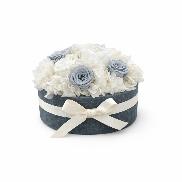 Tondo Temptation Cera Profumata Grigia con fiori color grigio e bianco