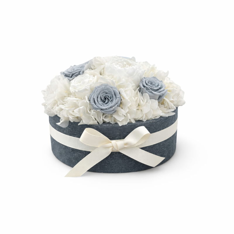 Tondo Temptation Cera Profumata Grigia con fiori color grigio e bianco