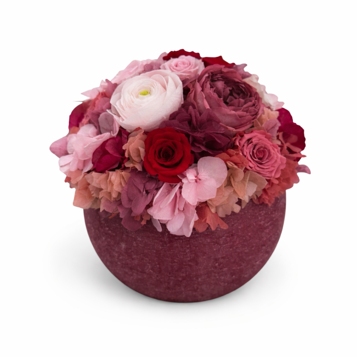 Boule Cera Profumata Bordeaux con fiori color bordeaux, rosa e bianco