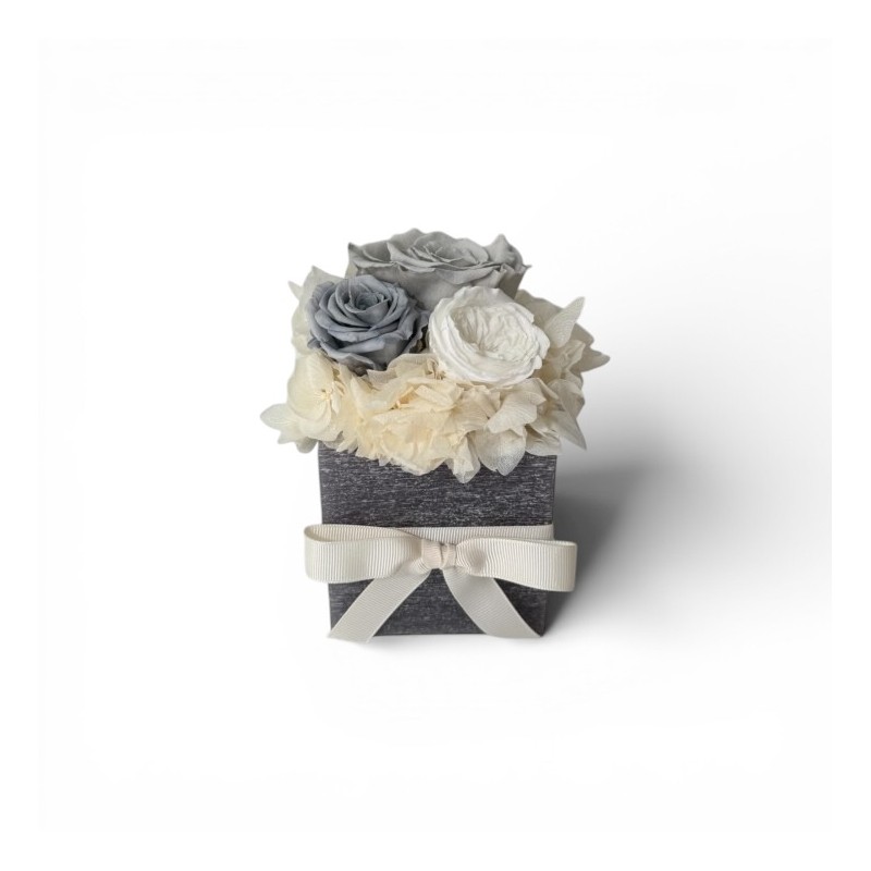 Cubo Cera Profumata Grigio con fiori color bianco e grigio