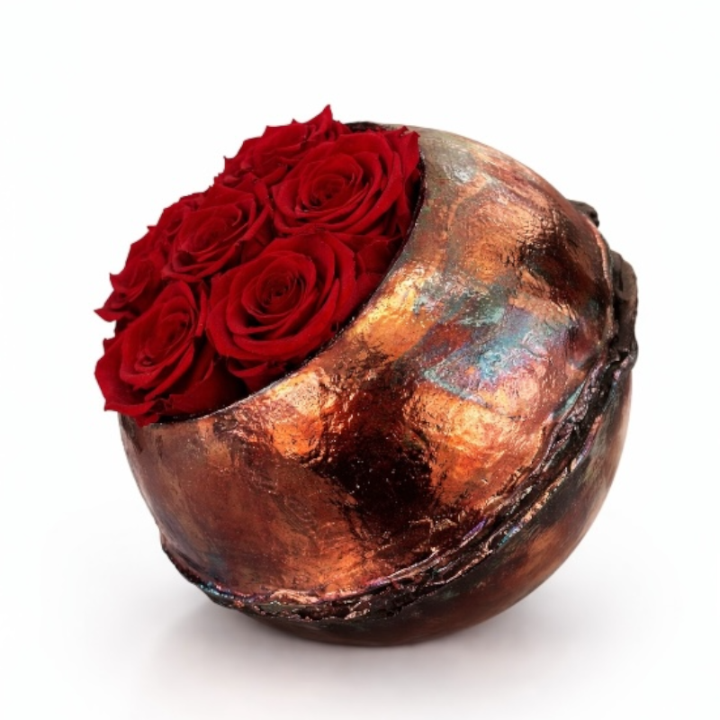 Raku Pomodoro 02 con rose stabilizzate color rosso