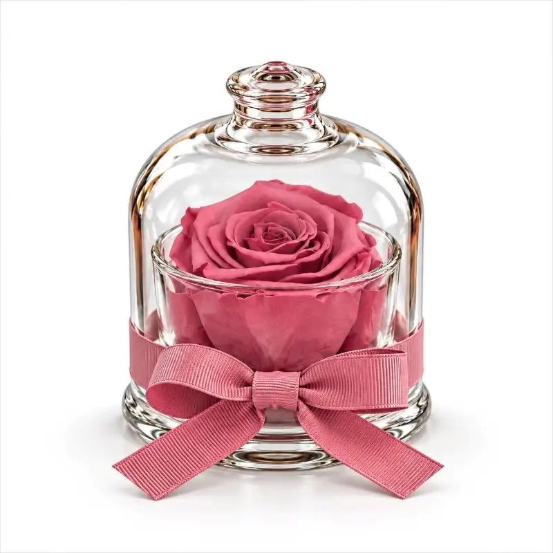 Cloche - Campana con rosa color rosa antico