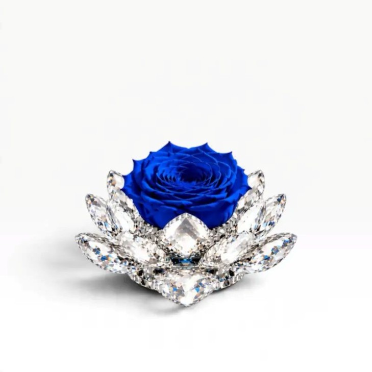 White Lotus - Cristallo lucido con rosa color blu