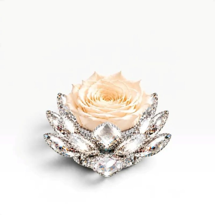 White Lotus - Cristallo lucido con rosa color crema