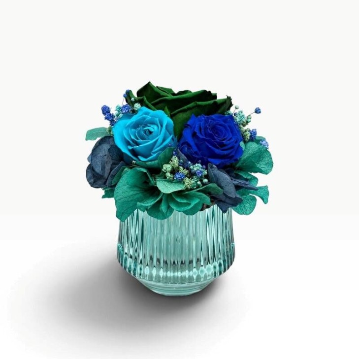 Petit Vase Vintage - Vaso vetro con fiori color blu e pavone